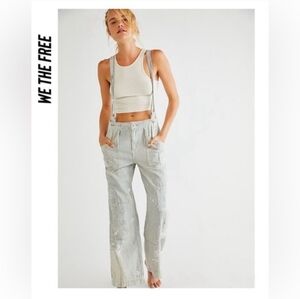 Free People Striped Strap Overalls in Light Gray